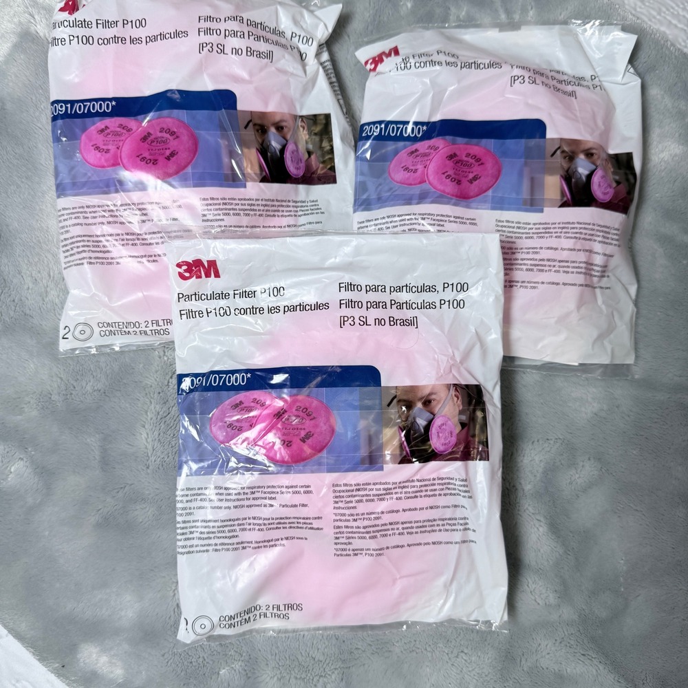 3M 2091 P100 Particulate Respirator Filters 3 Packs 6 Filters‎ Total New Sealed